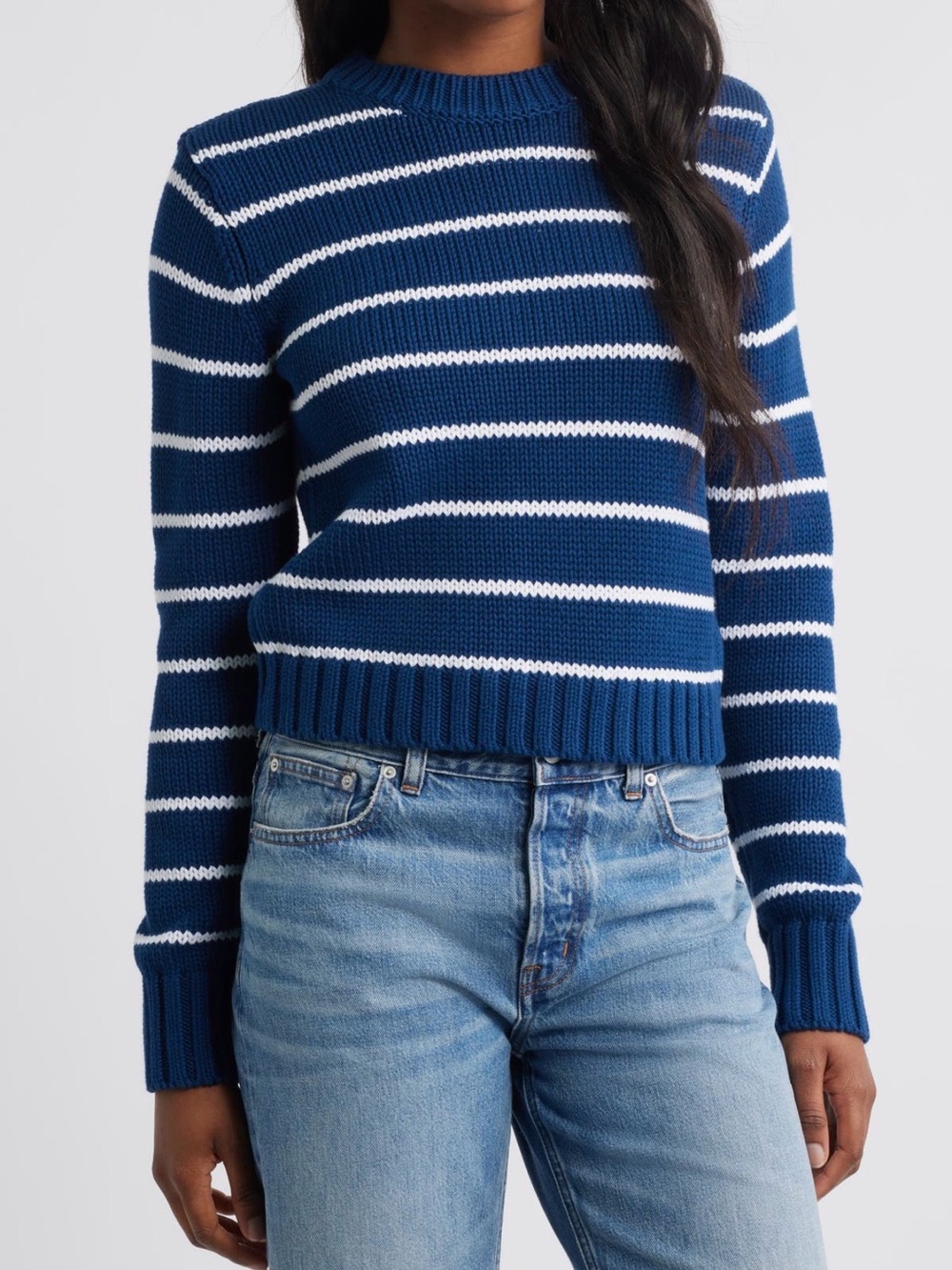 Madewell Striped Crewneck Knit Sweater Blue White NWT - Size Large
